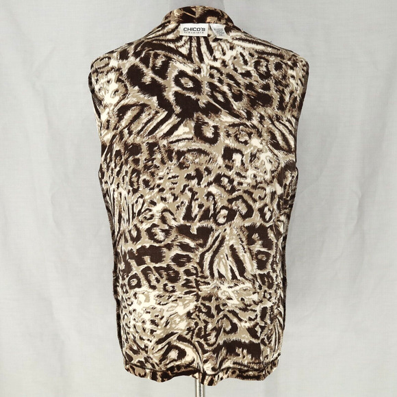 Chicos Travelers Jacket 1 Womens Medium 8 Animal Print Beige Brown Stretch Knit - Picture 12 of 15